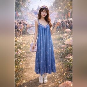 VTG 70s Fairycore Blue Maxi Slip Dress – Petite Small